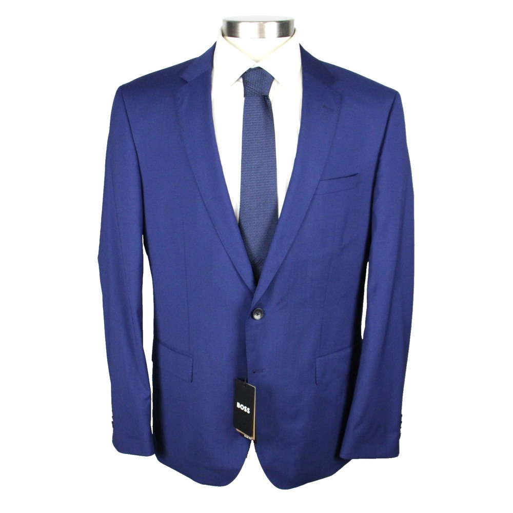 Hugo Boss Huge6/Genuis5 Suit 44 R Mens Blue Wool Slim Fit 2 Piece Two button